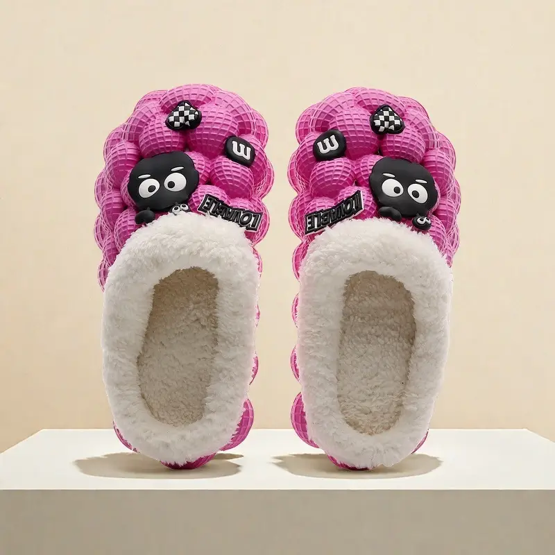 Cute Cartoon Cotton Slippers for Men and Women Eva Non-Slip Cotton Slippers for Autumn and Winter Outer Wear Lychee Warm Thick-Soled Couple Wool Slippers — feature 3