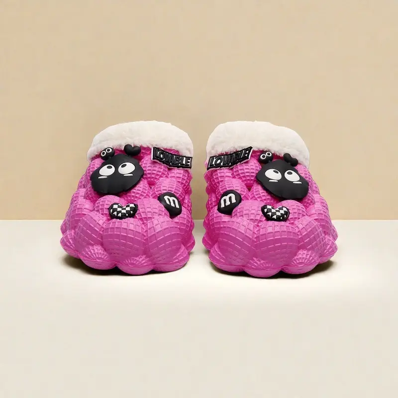 Cute Cartoon Cotton Slippers for Men and Women Eva Non-Slip Cotton Slippers for Autumn and Winter Outer Wear Lychee Warm Thick-Soled Couple Wool Slippers — feature 4