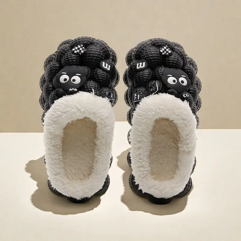 Cute Cartoon Cotton Slippers for Men and Women Eva Non-Slip Cotton Slippers for Autumn and Winter Outer Wear Lychee Warm Thick-Soled Couple Wool Slippers — feature 8