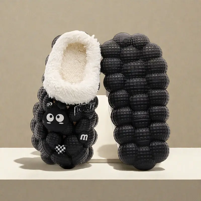 Cute Cartoon Cotton Slippers for Men and Women Eva Non-Slip Cotton Slippers for Autumn and Winter Outer Wear Lychee Warm Thick-Soled Couple Wool Slippers — feature 9