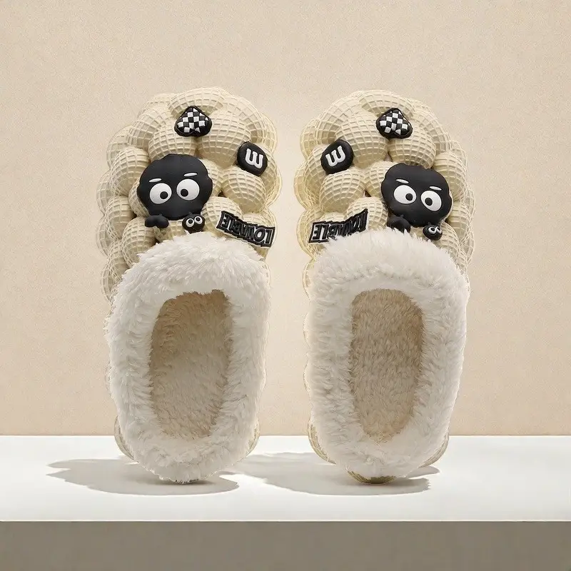 Cute Cartoon Cotton Slippers for Men and Women Eva Non-Slip Cotton Slippers for Autumn and Winter Outer Wear Lychee Warm Thick-Soled Couple Wool Slippers - Image 2