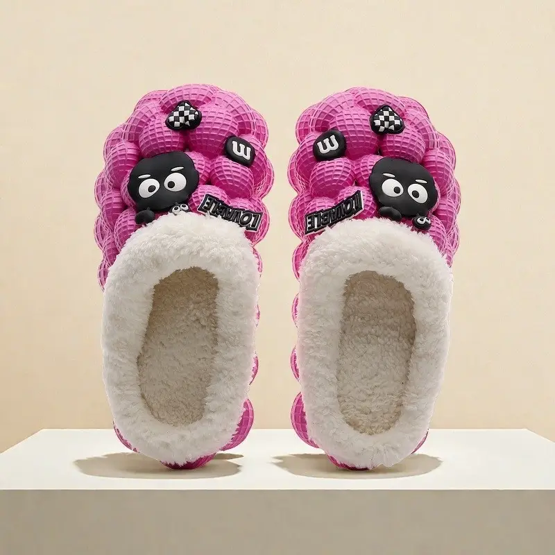 Cute Cartoon Cotton Slippers for Men and Women Eva Non-Slip Cotton Slippers for Autumn and Winter Outer Wear Lychee Warm Thick-Soled Couple Wool Slippers - Image 3