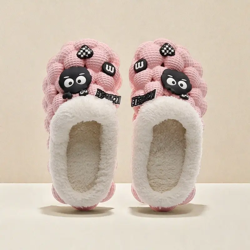 Cute Cartoon Cotton Slippers for Men and Women Eva Non-Slip Cotton Slippers for Autumn and Winter Outer Wear Lychee Warm Thick-Soled Couple Wool Slippers - Image 4