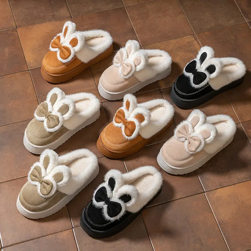 Thick-Soled Cartoon Cotton Slippers for Women in Autumn and Winter Indoor Home Use Warm Fleece-Lined High-Heeled Postpartum Woolen Slippers - Image 7