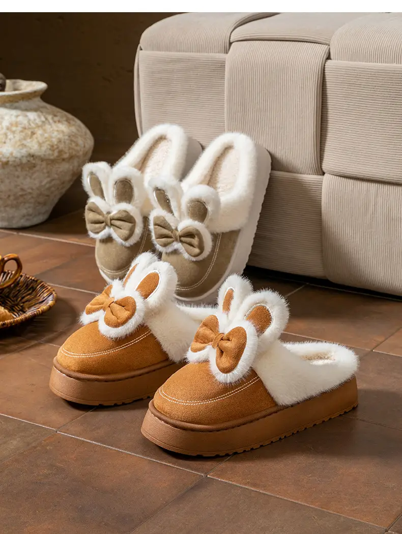Thick-Soled Cartoon Cotton Slippers for Women in Autumn and Winter Indoor Home Use Warm Fleece-Lined High-Heeled Postpartum Woolen Slippers — feature 18