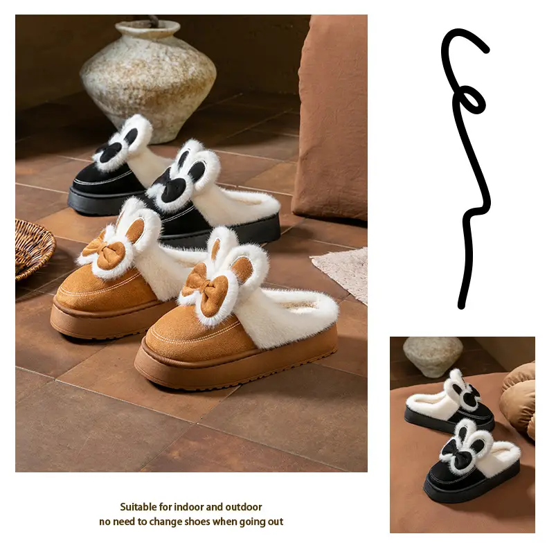 Thick-Soled Cartoon Cotton Slippers for Women in Autumn and Winter Indoor Home Use Warm Fleece-Lined High-Heeled Postpartum Woolen Slippers — feature 23