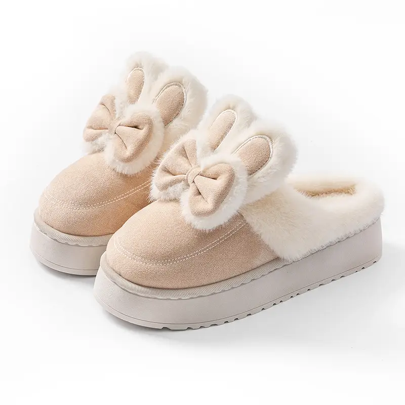 Thick-Soled Cartoon Cotton Slippers for Women in Autumn and Winter Indoor Home Use Warm Fleece-Lined High-Heeled Postpartum Woolen Slippers - Image 2