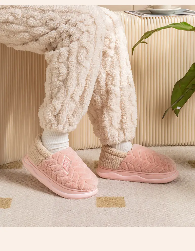 Women's Pink Winter Cotton Slippers Thick Non-Slip — feature 15