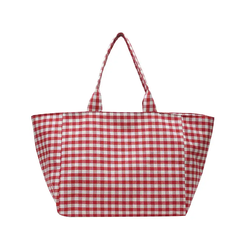 Red Checkered Large Capacity Shoulder Tote Bag - Image 7