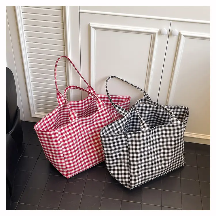 Red Checkered Large Capacity Shoulder Tote Bag — feature 16