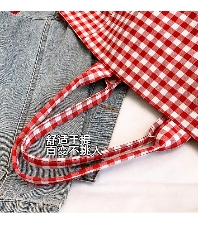Red Checkered Large Capacity Shoulder Tote Bag — feature 7