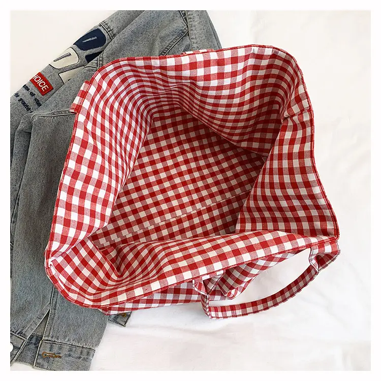 Red Checkered Large Capacity Shoulder Tote Bag — feature 8