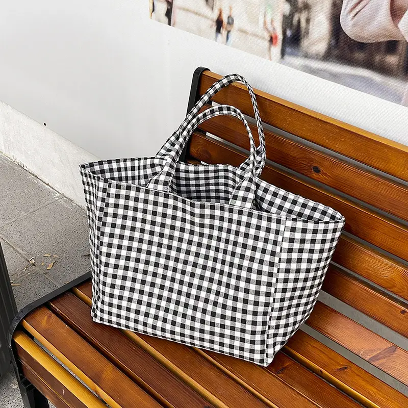 Red Checkered Large Capacity Shoulder Tote Bag - Image 2