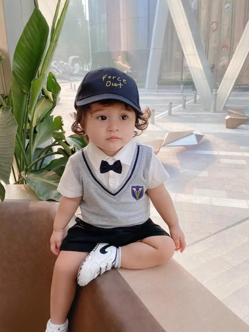Boys Navy Bowtie Tee Summer Suit - Image 3
