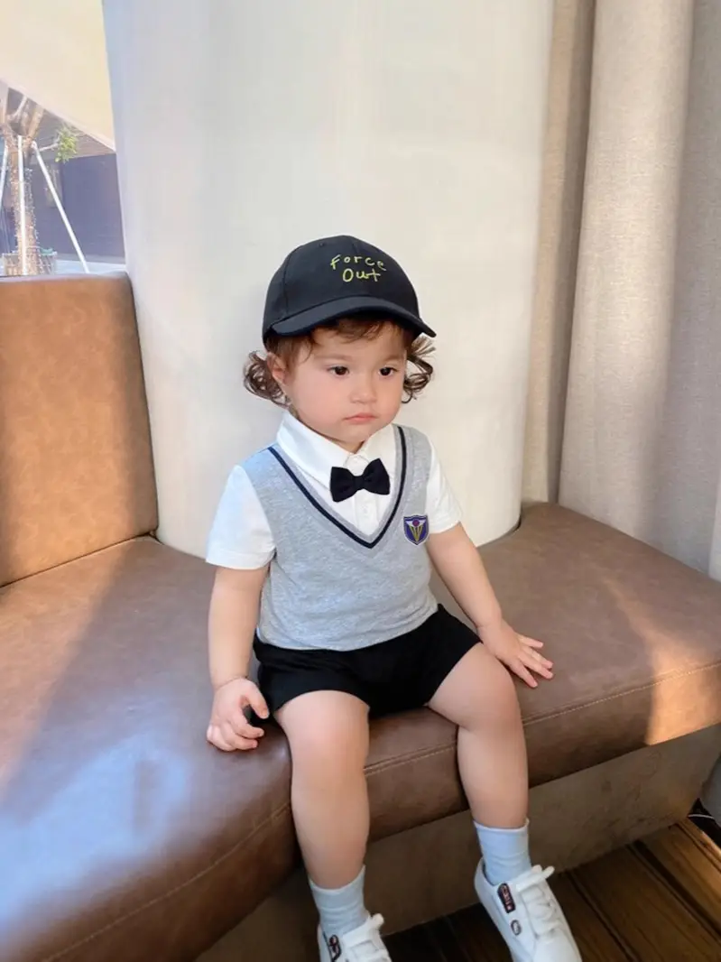 Boys Navy Bowtie Tee Summer Suit - Image 4