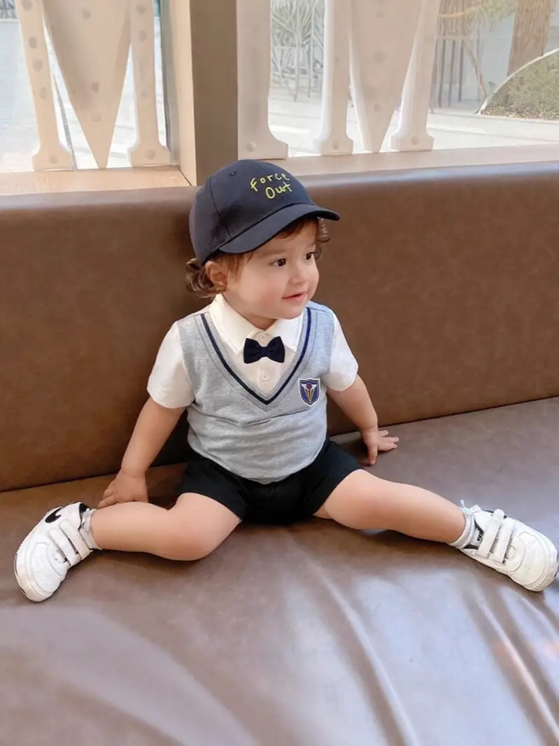 Boys Navy Bowtie Tee Summer Suit - Image 5