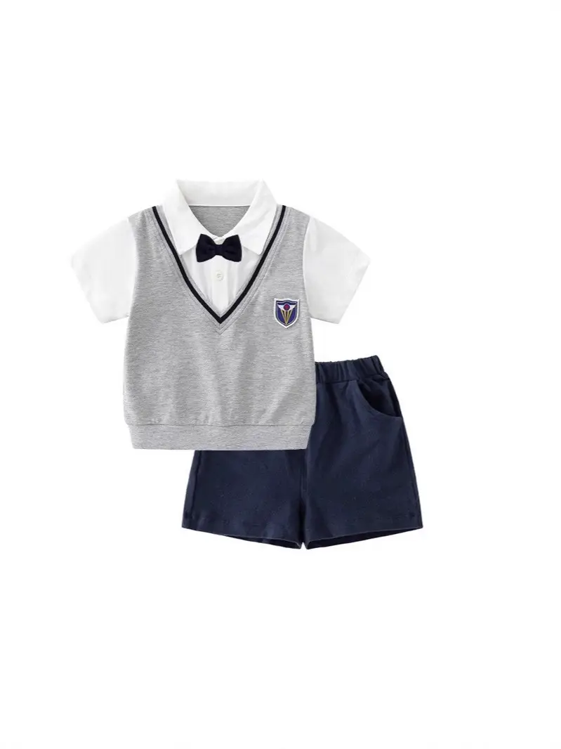 Boys Navy Bowtie Tee Summer Suit - Image 6