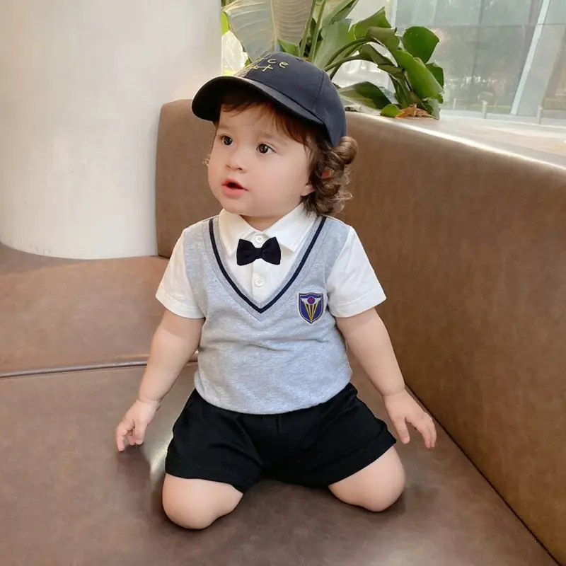 Boys Navy Bowtie Tee Summer Suit — feature 2