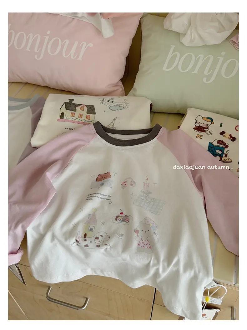 Girls Raglan Sleeve T-Shirt Spring Autumn Color Blocking — feature 50