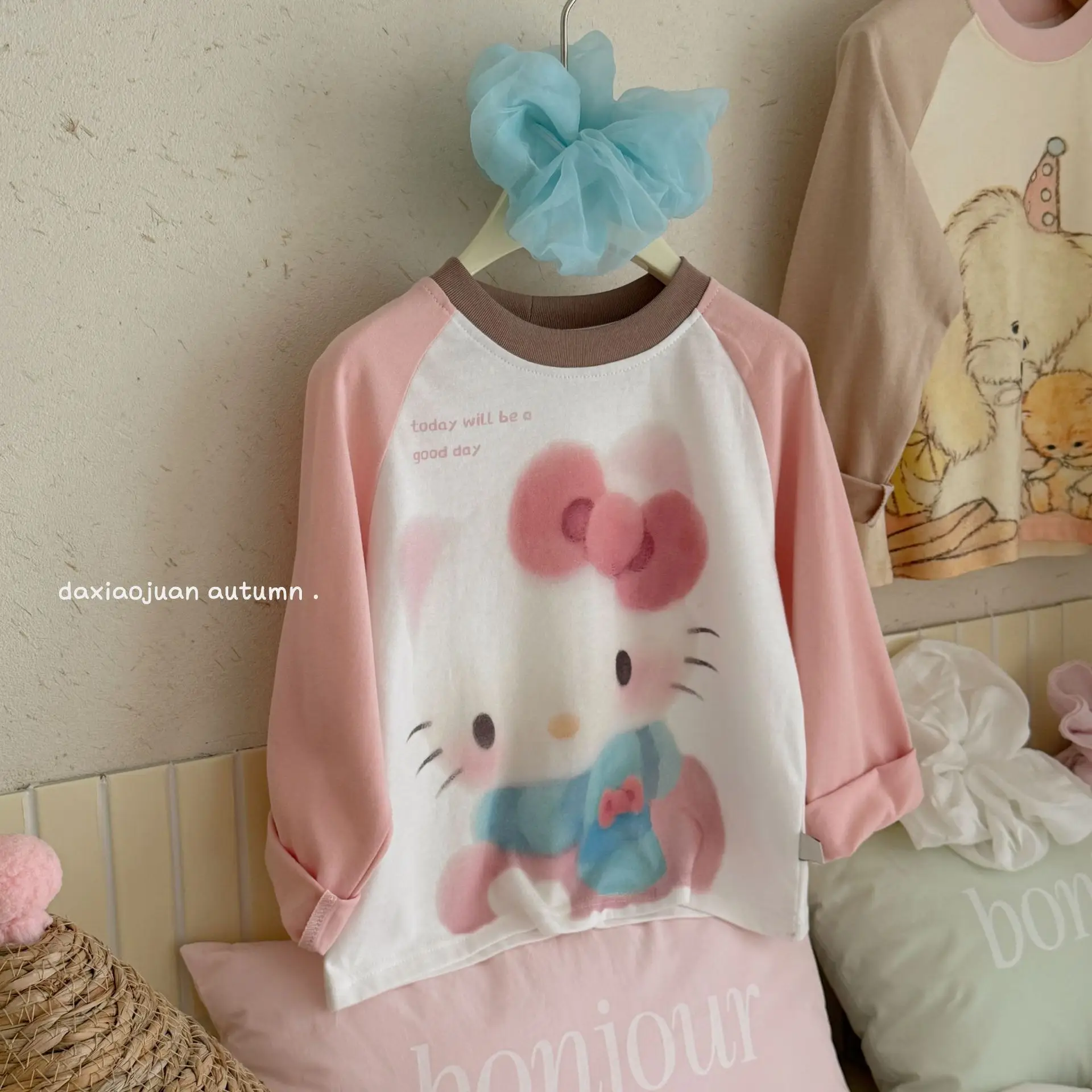 Girls Raglan Sleeve T-Shirt Spring Autumn Color Blocking - Image 12