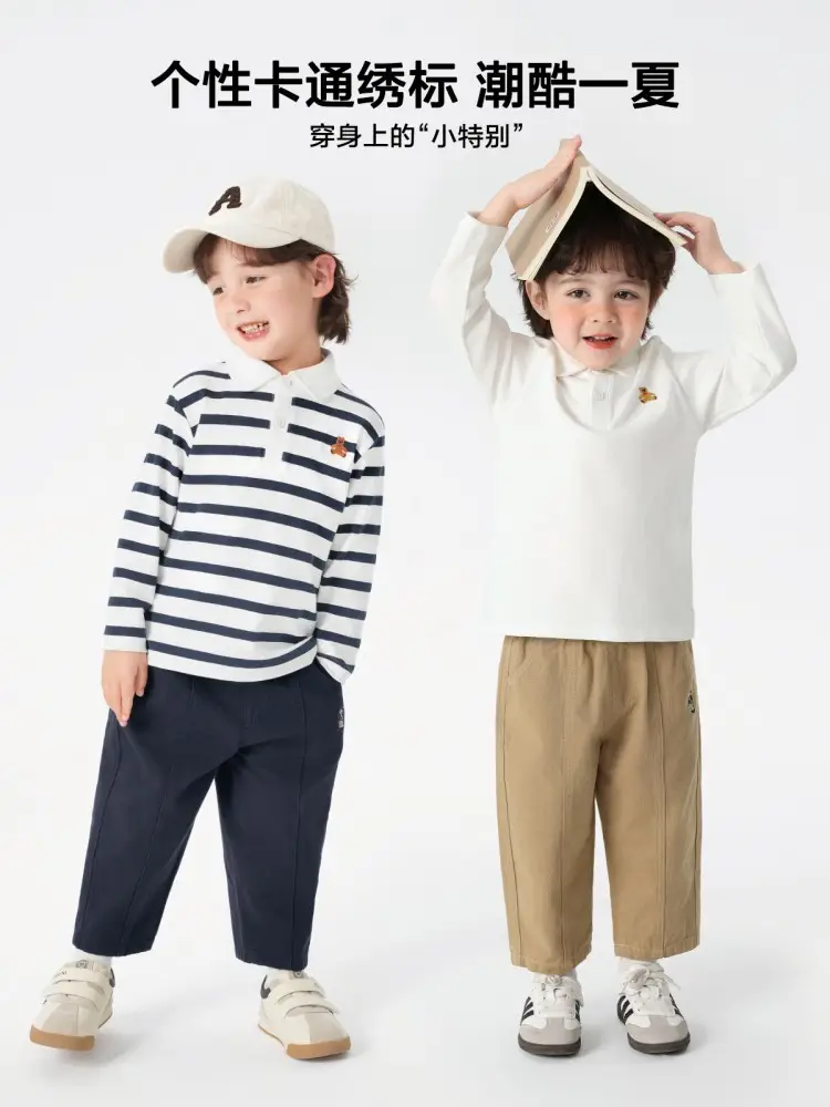 Right European Boys' Striped Cotton Polo Shirt - Image 8