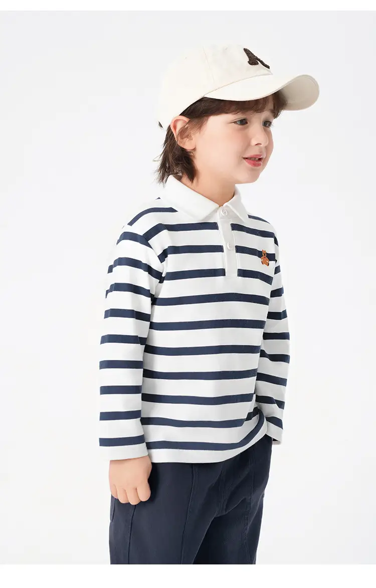 Right European Boys' Striped Cotton Polo Shirt — feature 24