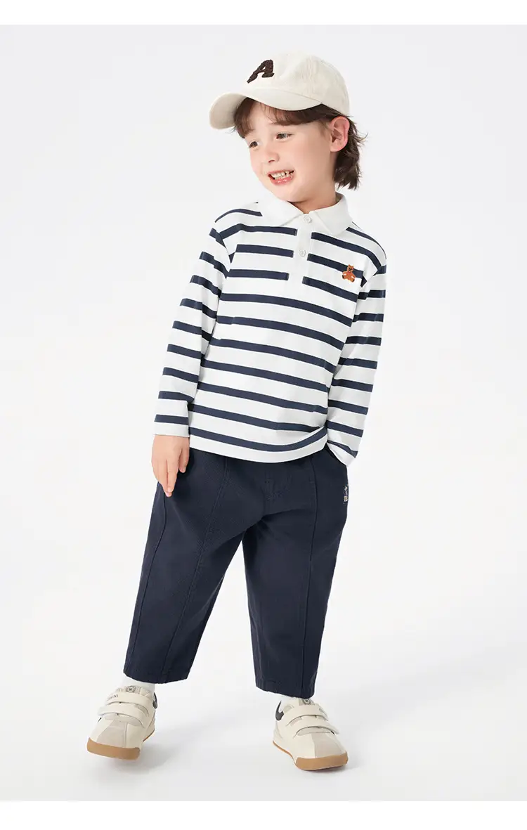 Right European Boys' Striped Cotton Polo Shirt — feature 25