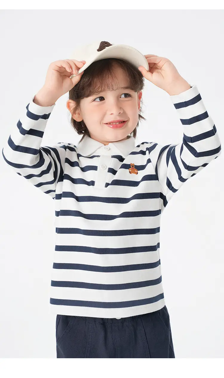 Right European Boys' Striped Cotton Polo Shirt — feature 9