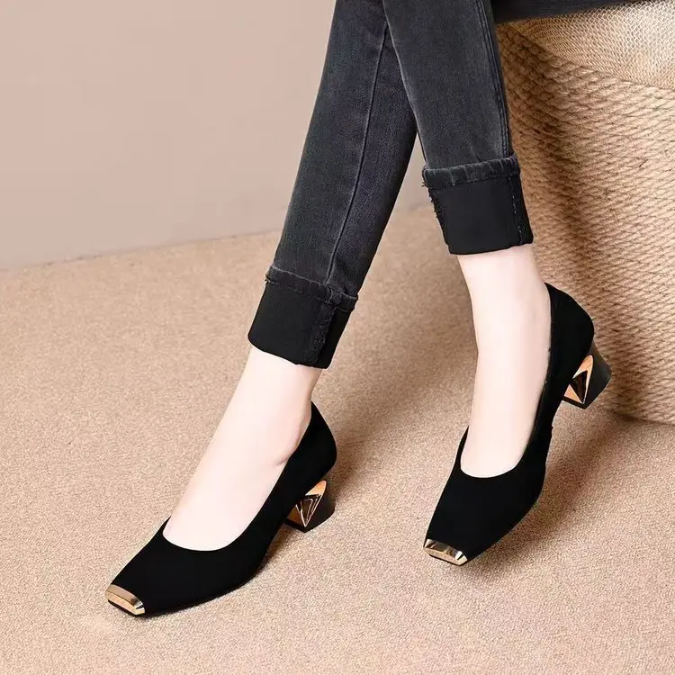 Women French Retro High Heels 2025 Square Toe Medium - Image 4