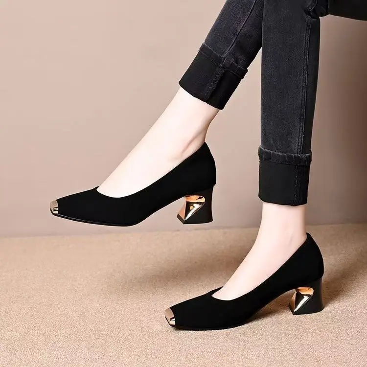 Women French Retro High Heels 2025 Square Toe Medium — feature 1