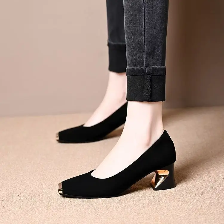 Women French Retro High Heels 2025 Square Toe Medium — feature 2