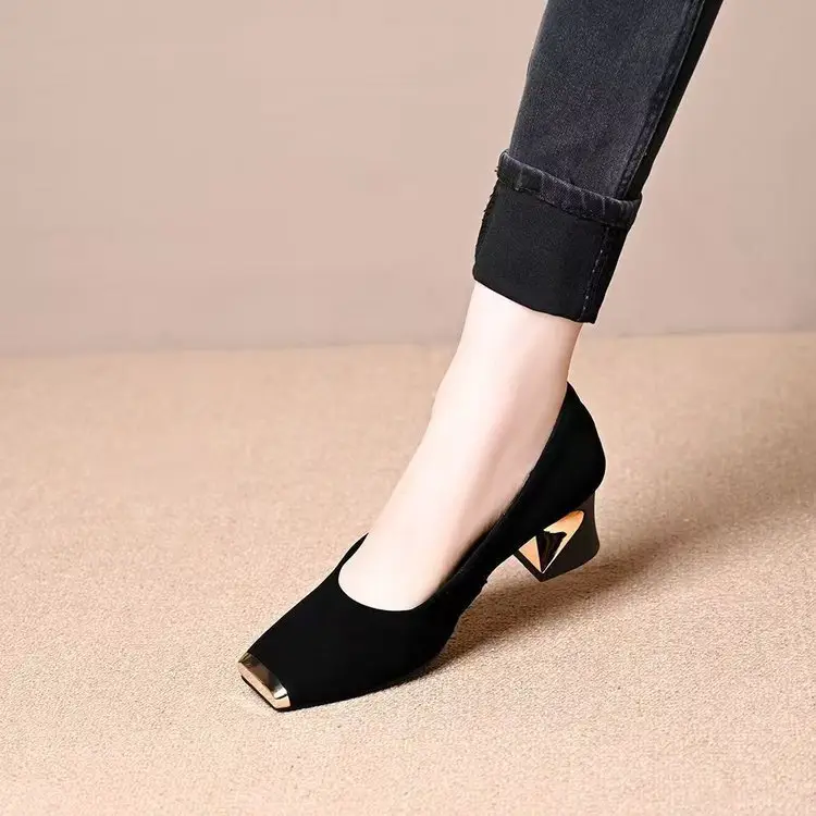 Women French Retro High Heels 2025 Square Toe Medium — feature 5