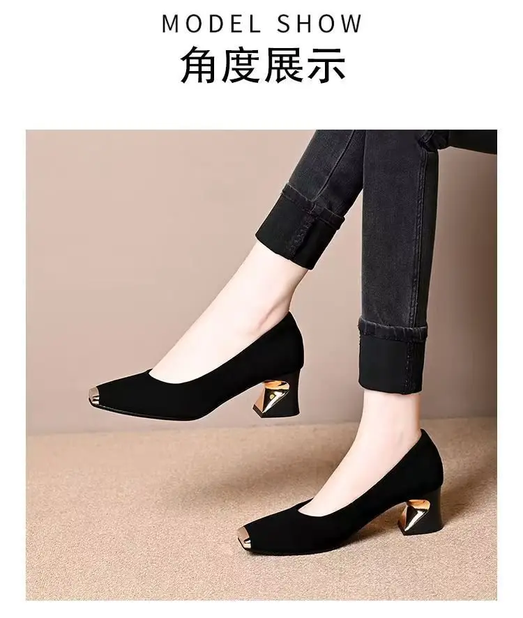 Women French Retro High Heels 2025 Square Toe Medium — feature 9