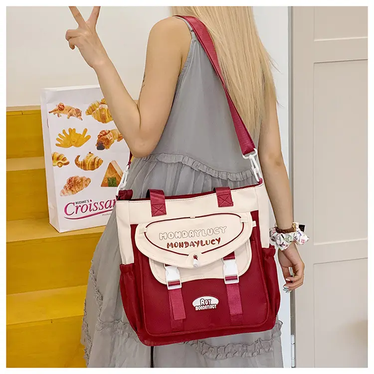 Women's Maroon Color-Blocking Tote Bag Large Capacity — feature 24