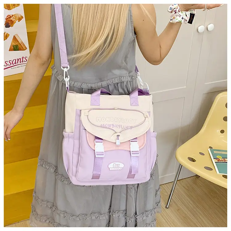 Women's Maroon Color-Blocking Tote Bag Large Capacity — feature 27
