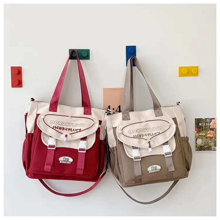 Women's Maroon Color-Blocking Tote Bag Large Capacity — feature 30