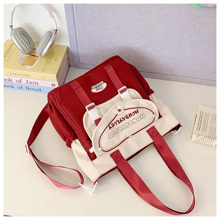 Women's Maroon Color-Blocking Tote Bag Large Capacity — feature 38