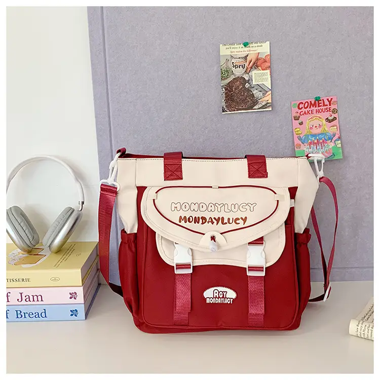 Women's Maroon Color-Blocking Tote Bag Large Capacity — feature 39