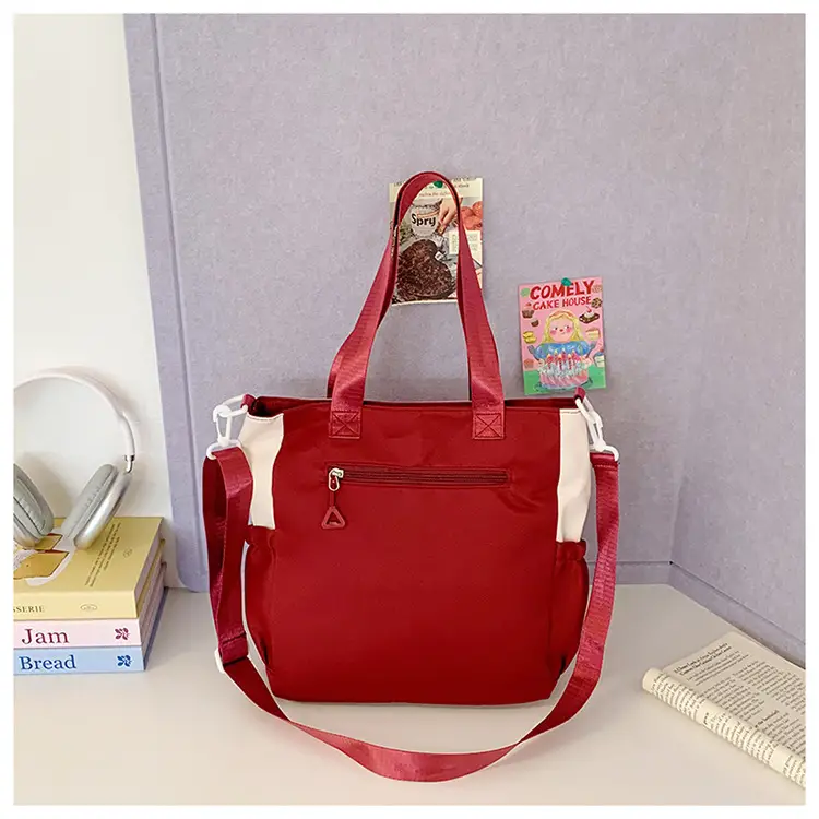 Women's Maroon Color-Blocking Tote Bag Large Capacity — feature 40