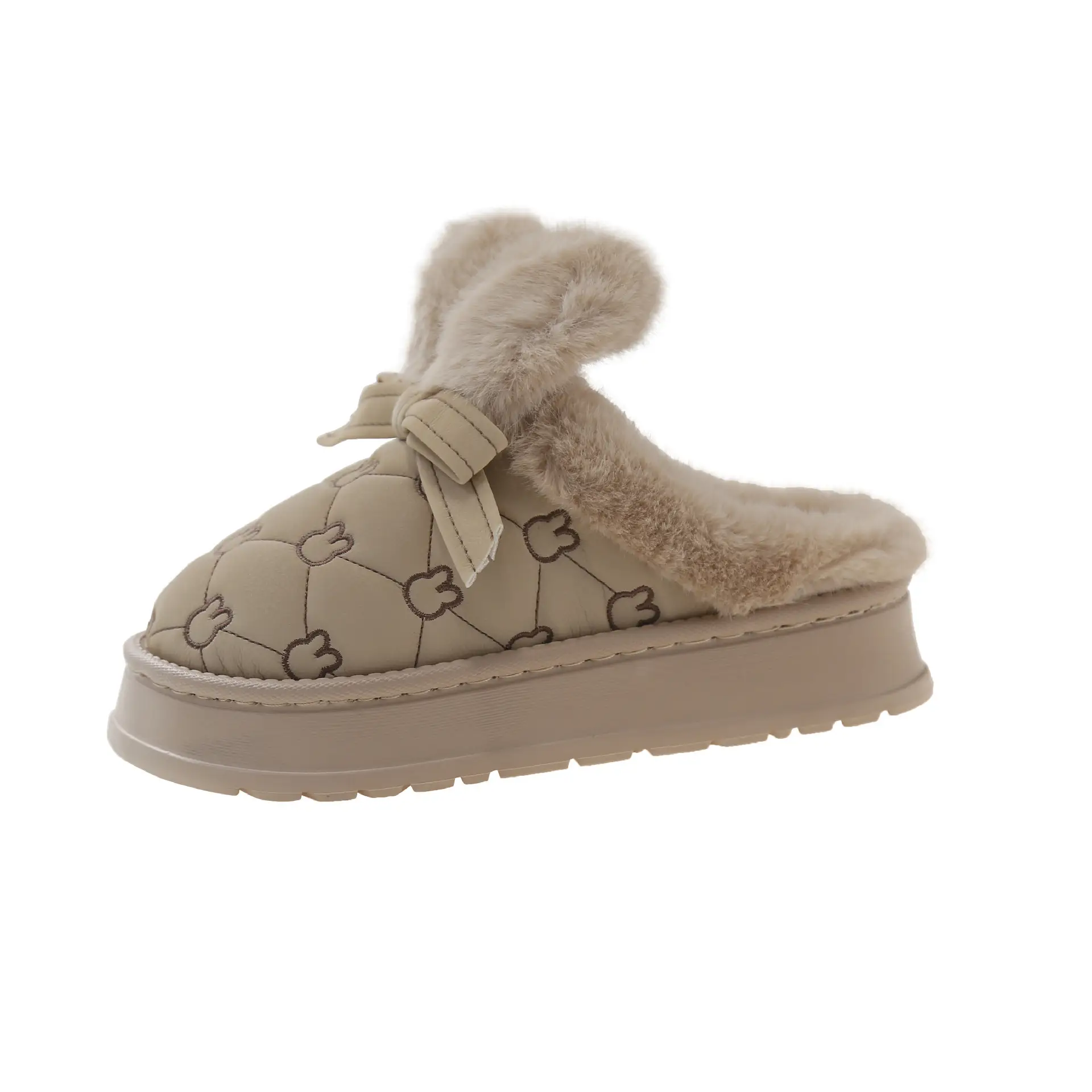 Women Cotton Faux Fur Slippers Winter Warm Indoor Non-Slip