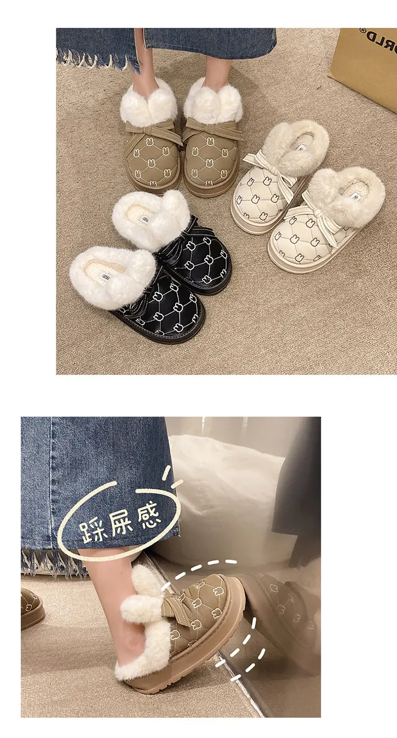 Women Cotton Faux Fur Slippers Winter Warm Indoor Non-Slip — feature 11
