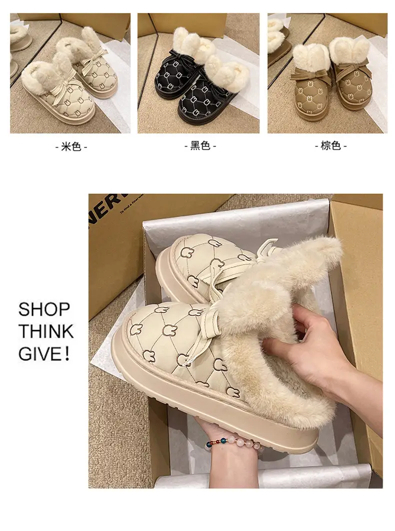 Women Cotton Faux Fur Slippers Winter Warm Indoor Non-Slip — feature 4