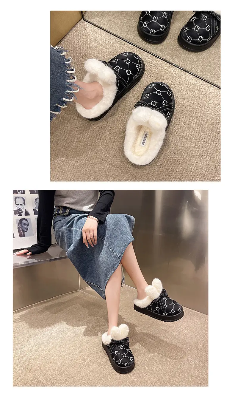 Women Cotton Faux Fur Slippers Winter Warm Indoor Non-Slip — feature 9