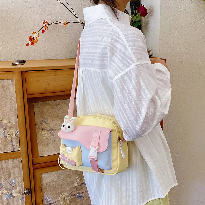 Korean Style Cute Crossbody Bag for Women Pink Grey