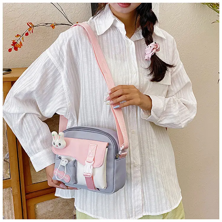 Korean Style Cute Crossbody Bag for Women Pink Grey — feature 15