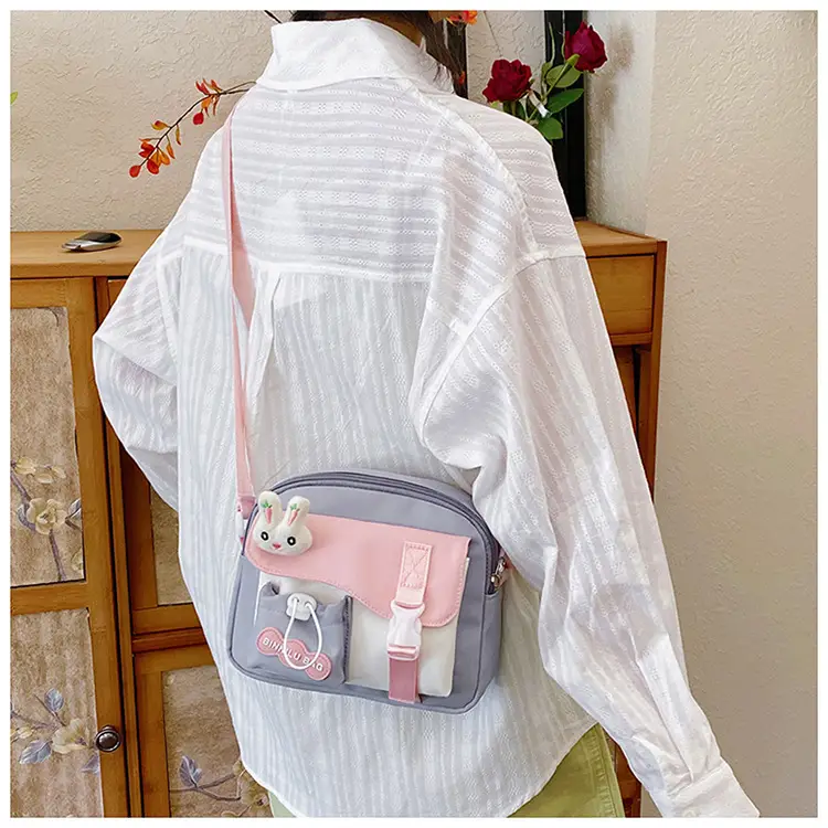 Korean Style Cute Crossbody Bag for Women Pink Grey — feature 18