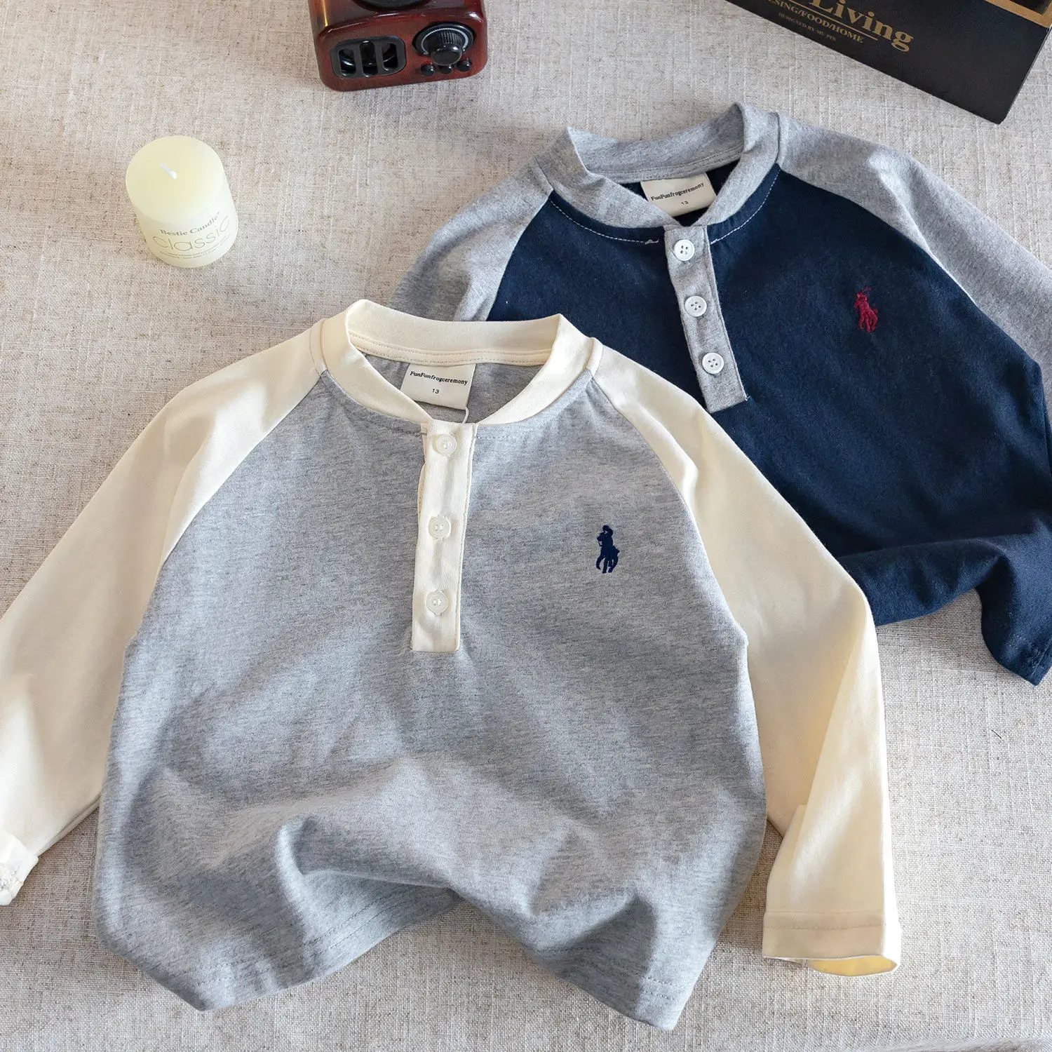 Children's Long Sleeve Polo T-Shirt Navy Blue Grey 2025 - Image 4
