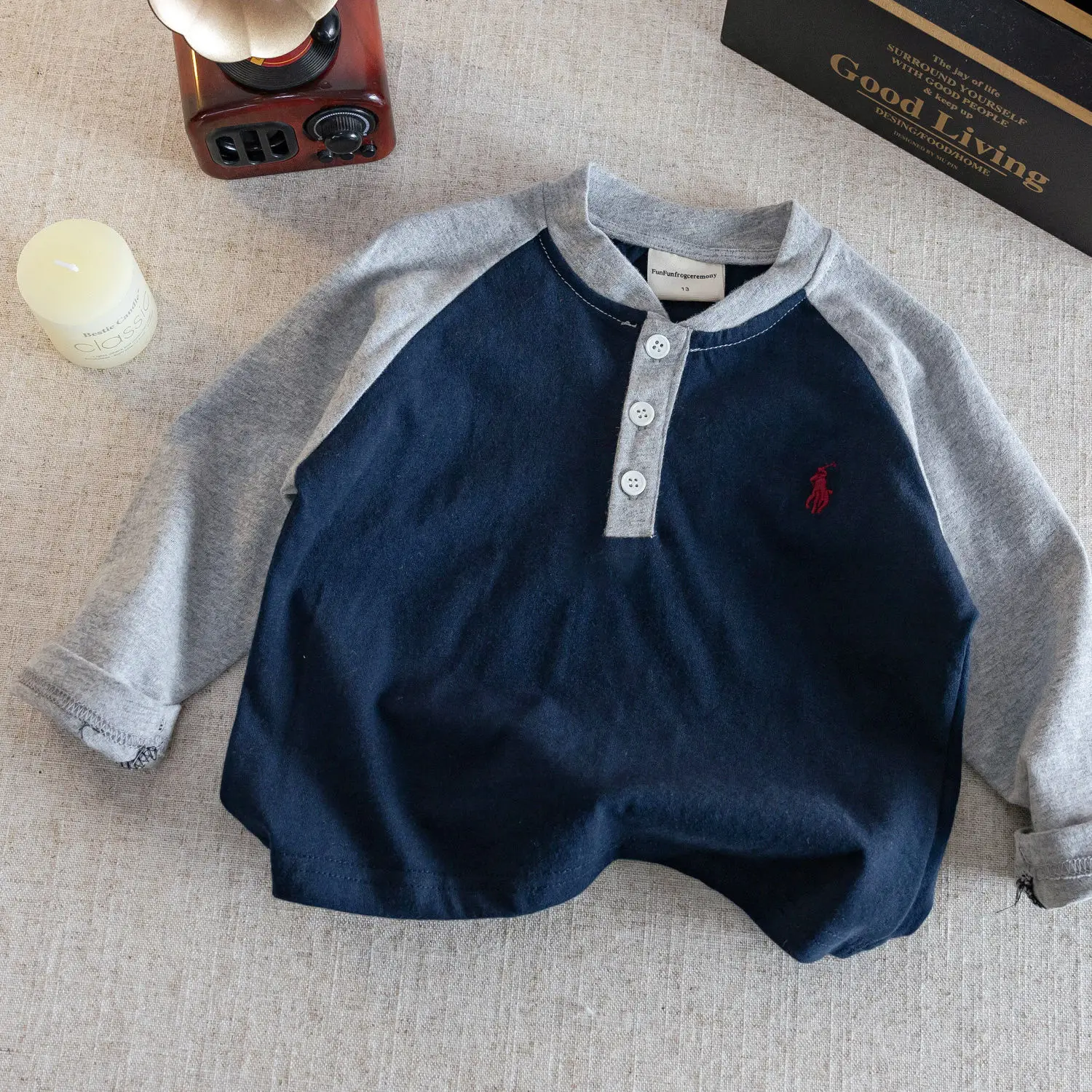 Children's Long Sleeve Polo T-Shirt Navy Blue Grey 2025 - Image 2