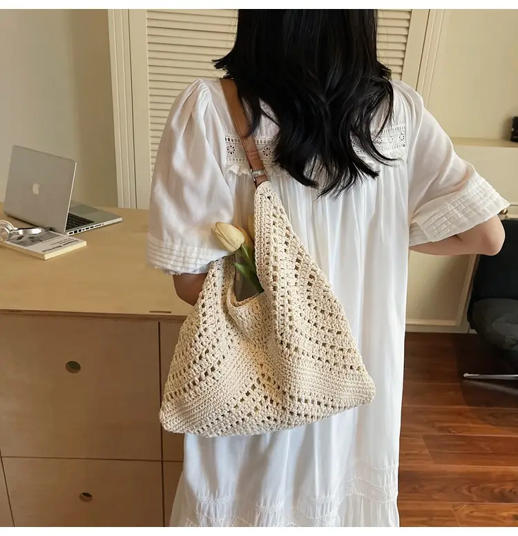 Women's Large Capacity Woven Shoulder Bag Tan 2025 — feature 15
