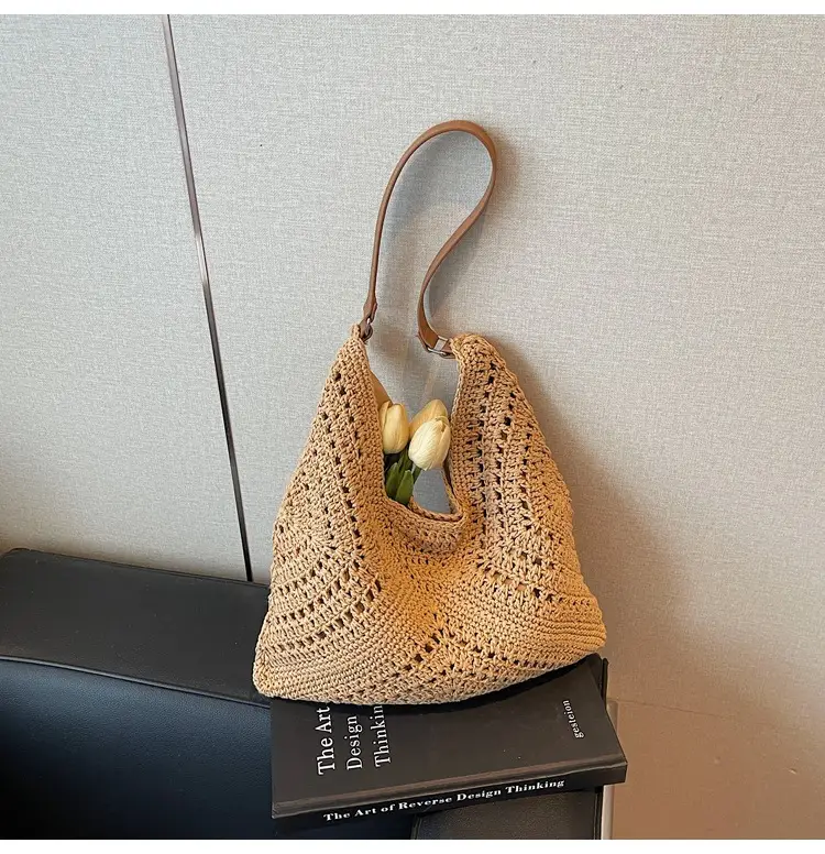 Women's Large Capacity Woven Shoulder Bag Tan 2025 — feature 20